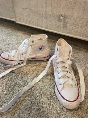 Converse White High-Top Sneakers with Red Stripe never worn
